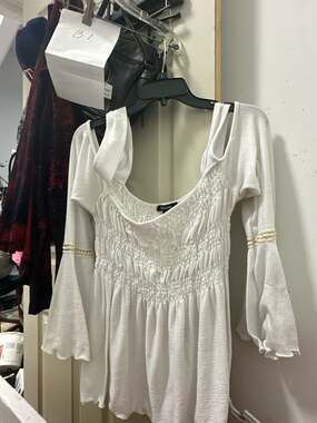 Ups & Downs White Smocked Bell Sleeve Top 3X